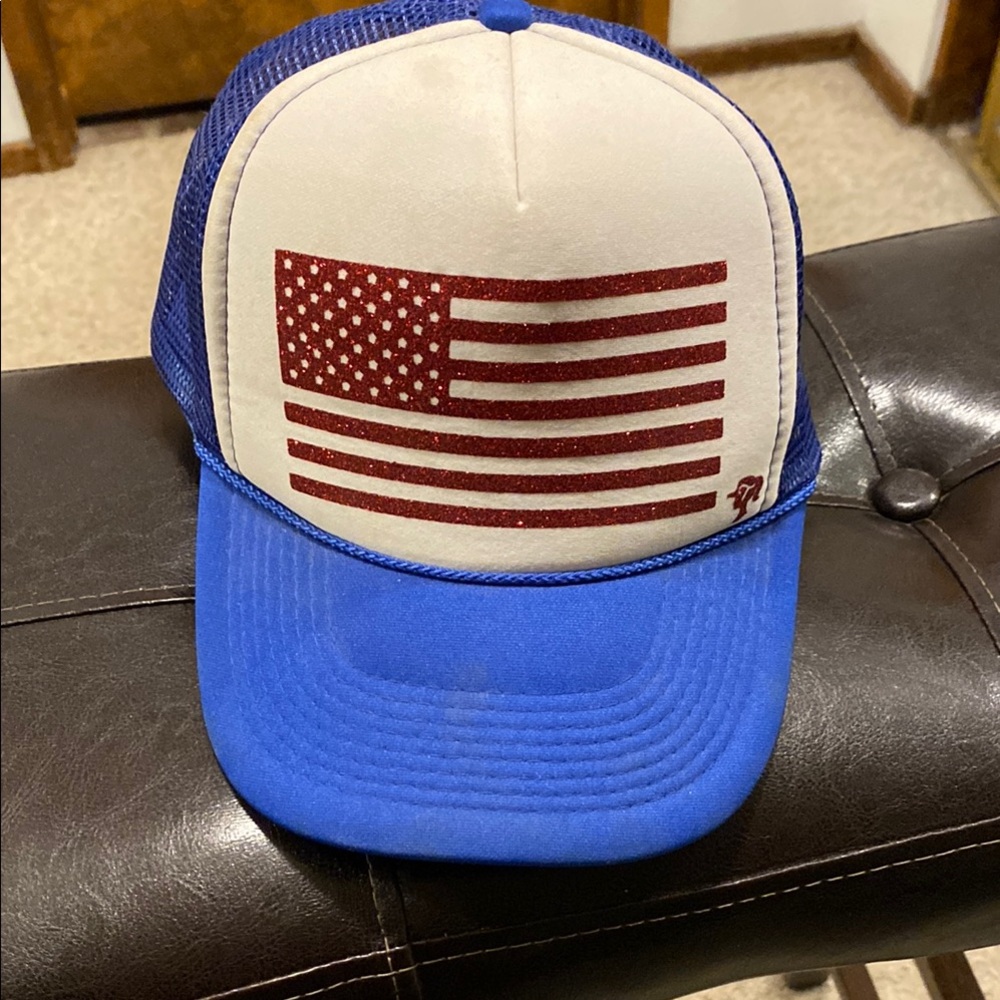 American Flag Trucker Hat - Blue and White